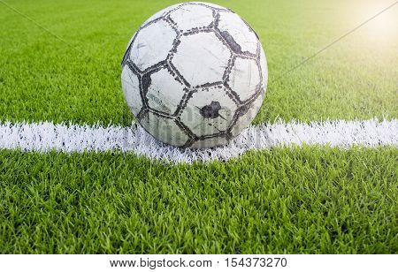 old football on Artificial turf football field green white grid