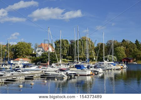 Harbor with boat in Nynashamn - Sweden.