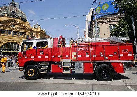 MELBOURNE, AUSTRALIA - JANUARY 25, 2016: Country Fire Authority truck during Australia Day Parade in Melbourne