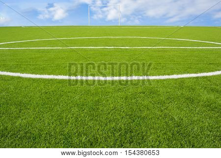 Artificial Turf Football Field Green On Sky Background
