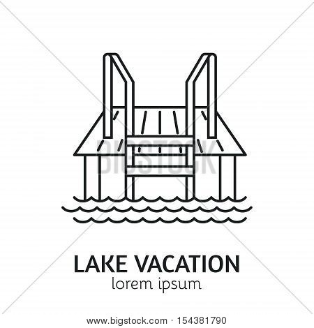 Unique Line Style Vector Logotype Template with Lake Pier. Clean and minimalist symbol perfect for your business. Sauna relaxation concept.