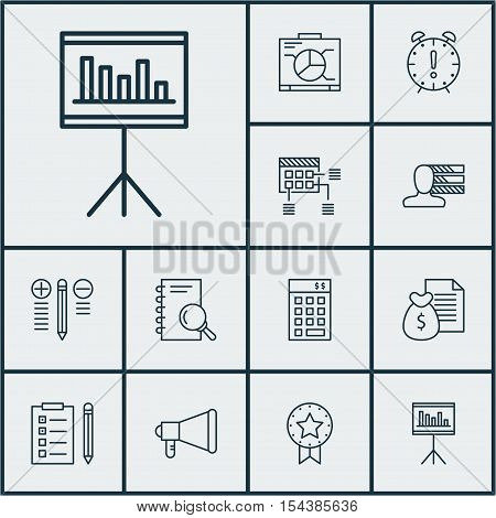 Set Of Project Management Icons On Schedule, Present Badge And Report Topics. Editable Vector Illust