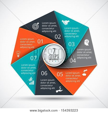 Vector heptagon infographic. Template for cycle diagram, graph, presentation and chart. Business concept with 7 options, parts, steps or processes. Data visualization.
