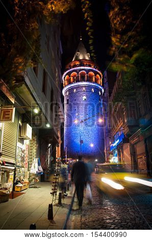 Istanbul, Turkey - October  12, 2016: View of city with Galata Tower in Istanbul