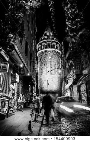 Istanbul, Turkey - October  12, 2016: View of city with Galata Tower in Istanbul