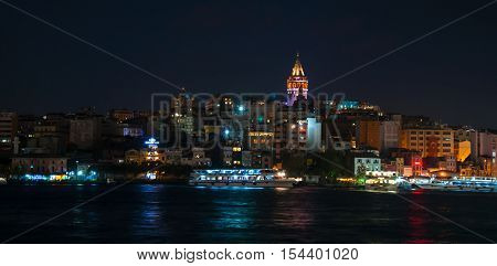 Istanbul, Turkey - October  12, 2016: View of city with Galata Tower in Istanbul