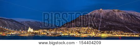 Panorama Landscape of Tromso City at dusk Troms, Norway