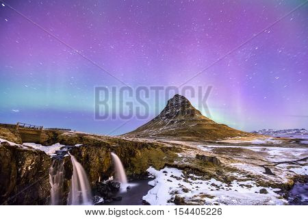 The Northern Light Aurora borealis at Kirkjufell Iceland
