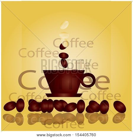 Vector coffee cup and coffee beans on white background.