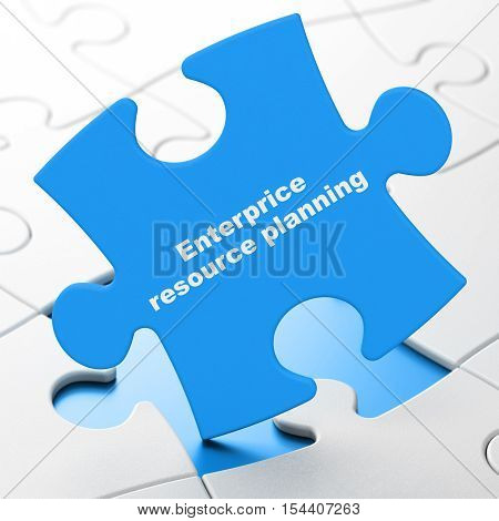 Business concept: Enterprice Resource Planning on Blue puzzle pieces background, 3D rendering