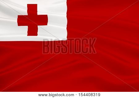 Flag of Kingdom of Tonga - Polynesia. 3d illustration