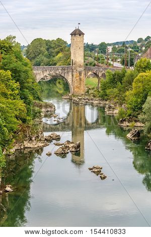 ORTHEZ,FRANCE - AUGUST 31,2016 - Bridge over the Gave de Pau river in Orthez.Orthez is a commune in the Pyrenees-Atlantic department.