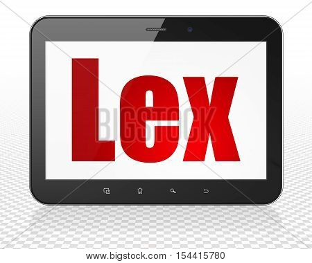 Law concept: Tablet Pc Computer with red text Lex on display, 3D rendering