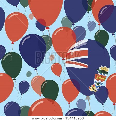 Cayman Islands National Day Flat Seamless Pattern. Flying Celebration Balloons In Colors Of Caymania