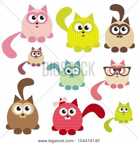 Set of cute colorful cats isolated on white