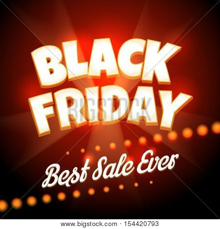 Black friday poster. Market sale with vintage lights. Vector illustration