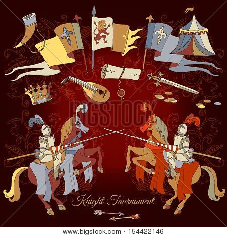 Knight Tournament medieval frame knight on horse medieval jost.