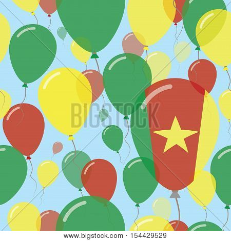 Cameroon National Day Flat Seamless Pattern. Flying Celebration Balloons In Colors Of Cameroonian Fl