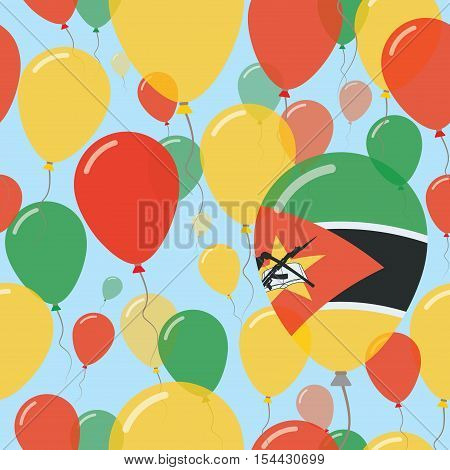 Mozambique National Day Flat Seamless Pattern. Flying Celebration Balloons In Colors Of Mozambican F