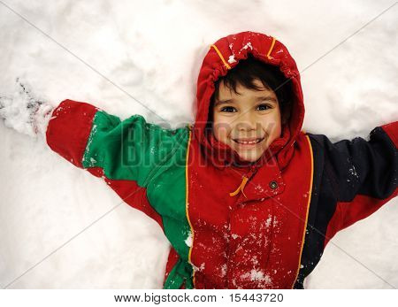 Cute kid in snow, snowtime, winter, happiness