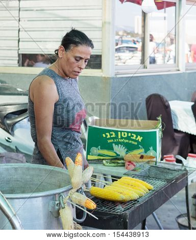 Street Vendor Sells Boiled Corn