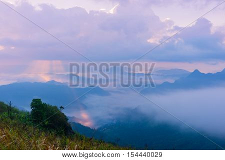 Sunrise Scene With The Peak Of Mountain And Cloudscape