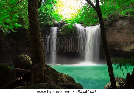 Amazing Beautiful Waterfalls In  Tropical Forest At Haew Suwat Waterfall In Khao Yai National Park,
