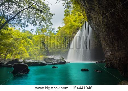 Amazing Beautiful Waterfalls In Autumn Forest At Haew Suwat Waterfall In Khao Yai National Park, Tha