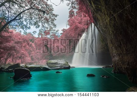 Amazing Beautiful Waterfalls In Autumn Forest At Haew Suwat Waterfall In Khao Yai National Park, Tha