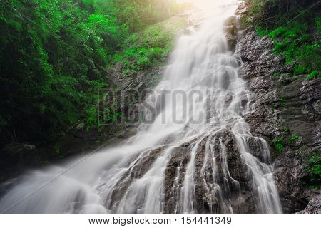 Amazing Beautiful Waterfalls In Tropical Forest At Sarika Waterfall In Nakhonnayok, Thailand.