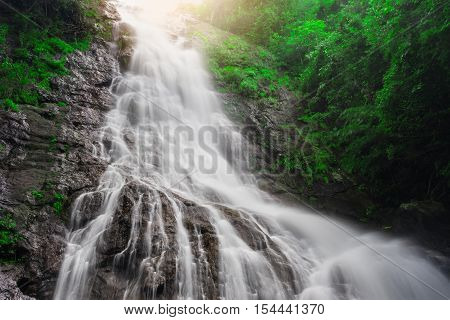 Amazing Beautiful Waterfalls In Tropical Forest At Sarika Waterfall In Nakhonnayok, Thailand.