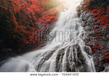Amazing Beautiful Waterfalls In Autumn Forest At Sarika Waterfall In Nakhonnayok, Thailand.