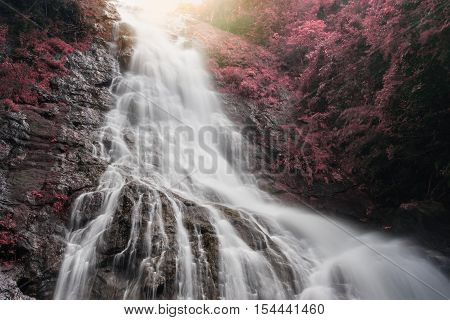 Amazing Beautiful Waterfalls In Autumn Forest At Sarika Waterfall In Nakhonnayok, Thailand.