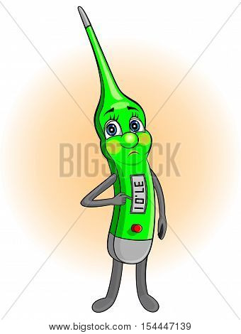 thermometer . medical cartoon character .childish . vector sad sick personage .
 health logo. fever .