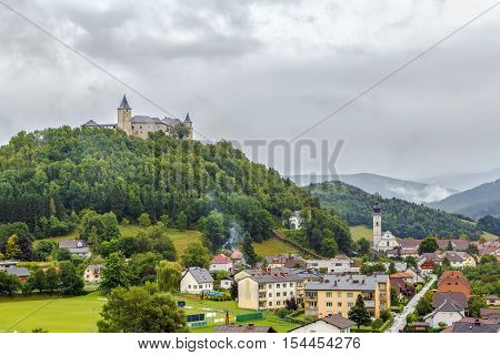 View of Strassburg village with castle on the hill Carinthia Austria