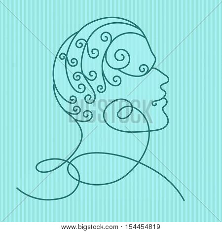 Human head profile vector illustration. Original calligraphic illustration for print, web