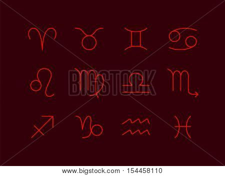 Set zodiac sign. Contour icon. Vector Illustration.