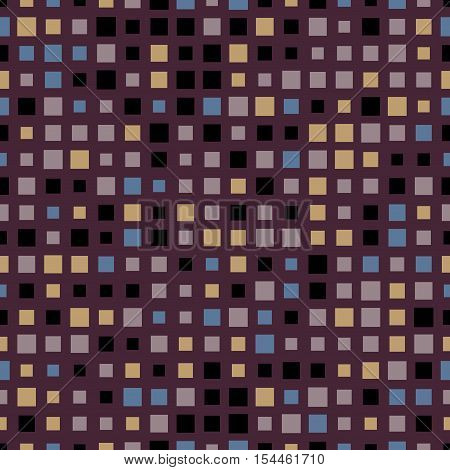 Seamless square pattern. Abstract background with geometric pattern in green pink blue. Multicolored squares of different sizes. Geo geometrical fabric print. Seamless vector background.