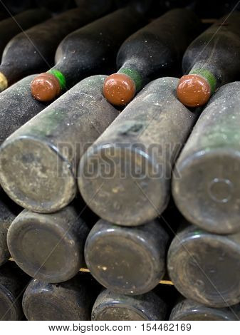 Old dusty of wine in bottles  mellow