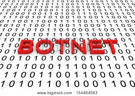 BOTNET in the form of binary code, 3D illustration