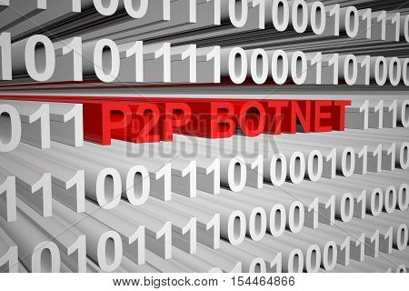 p2p botnet in the form of binary code, 3D illustration