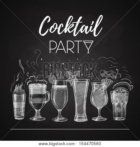 Vector illustration of Chalk drawings. cocktail menu