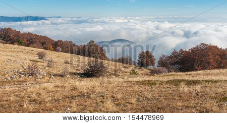 View from Babuhan Yaila natural reserve down to Black Sea Crimean peninsula