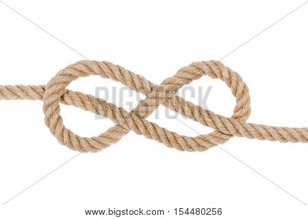Nautical rope knot. Figure eight knot isolated on white background.