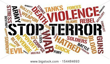 Stop terror word cloud concept. White background.