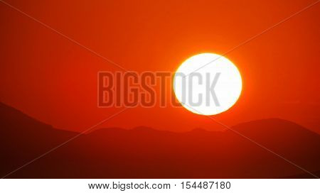 Western Anatolia in the evening sun.
Red horizon and mountains.