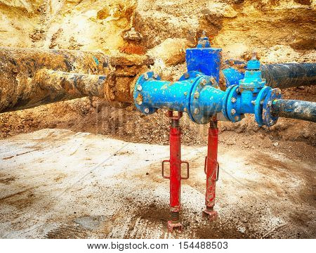 Drink Water Pipes Joined Gate Valves And Reduction Members. Finished Repaired