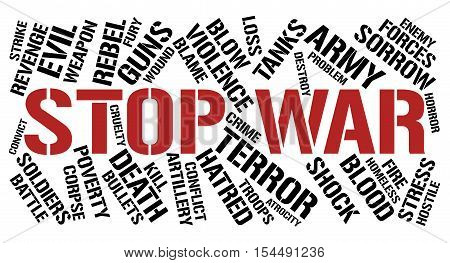 Stop war word cloud concept. White background.
