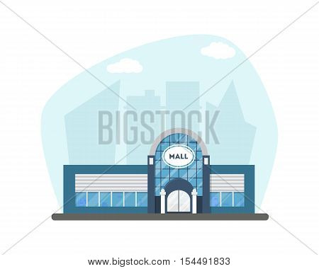 Flat Supermarket On City Background