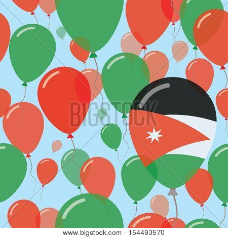 Jordan National Day Flat Seamless Pattern. Flying Celebration Balloons In Colors Of Jordanian Flag.